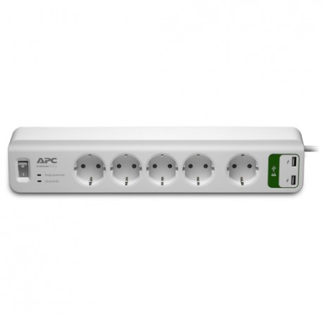 Listwa zasilająca z ochroną przeciwprzepięciową APC PM5U-GR 5 gniazd wyjściowych z 2-porty USB 5 V. 2.4 A. 230 V. Niemcy